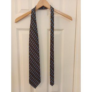 Men's Como House 100% Silk Made In Italy Sophisticated Blue/Gold Neck Tie 57"